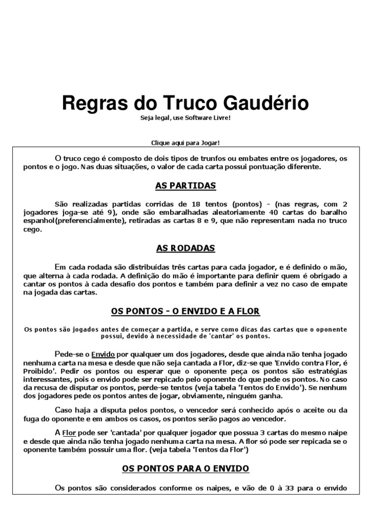 Regras Do Truco Gaudério, PDF, Jogos