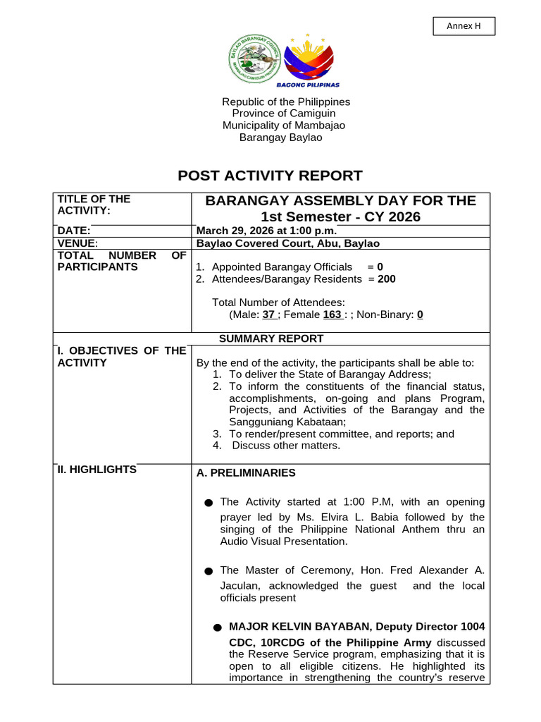 Annex H - Post Activity Report Template 1 | PDF