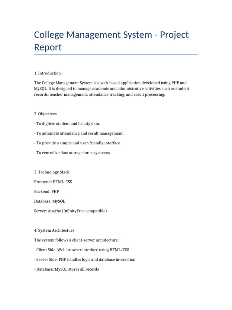 College Management System Report | PDF