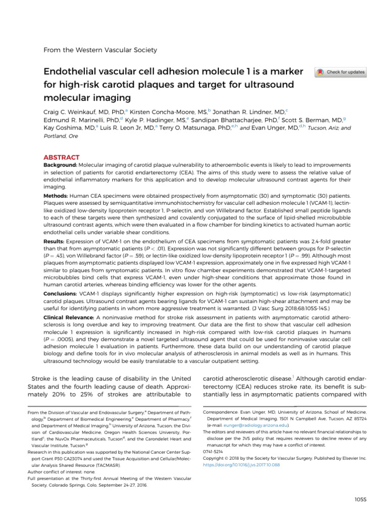Endothelial Vascular Cell Adhesion Molecule 1 is a Marke | PDF ...