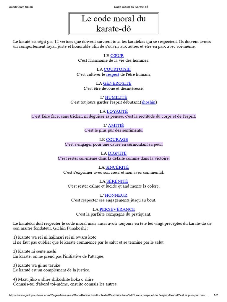 Code moral du Karate-dô | PDF | Karaté | Arts martiaux mixtes