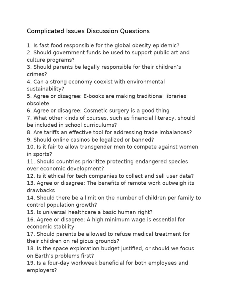 Complicated Issues Discussion Questions | PDF | Sustainability ...