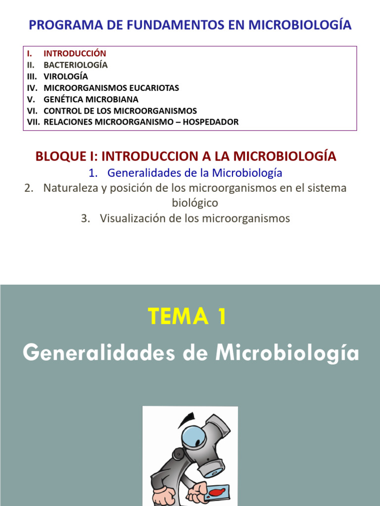 Tema 1 (Generalidades) | PDF | Microbiología | Microorganismo