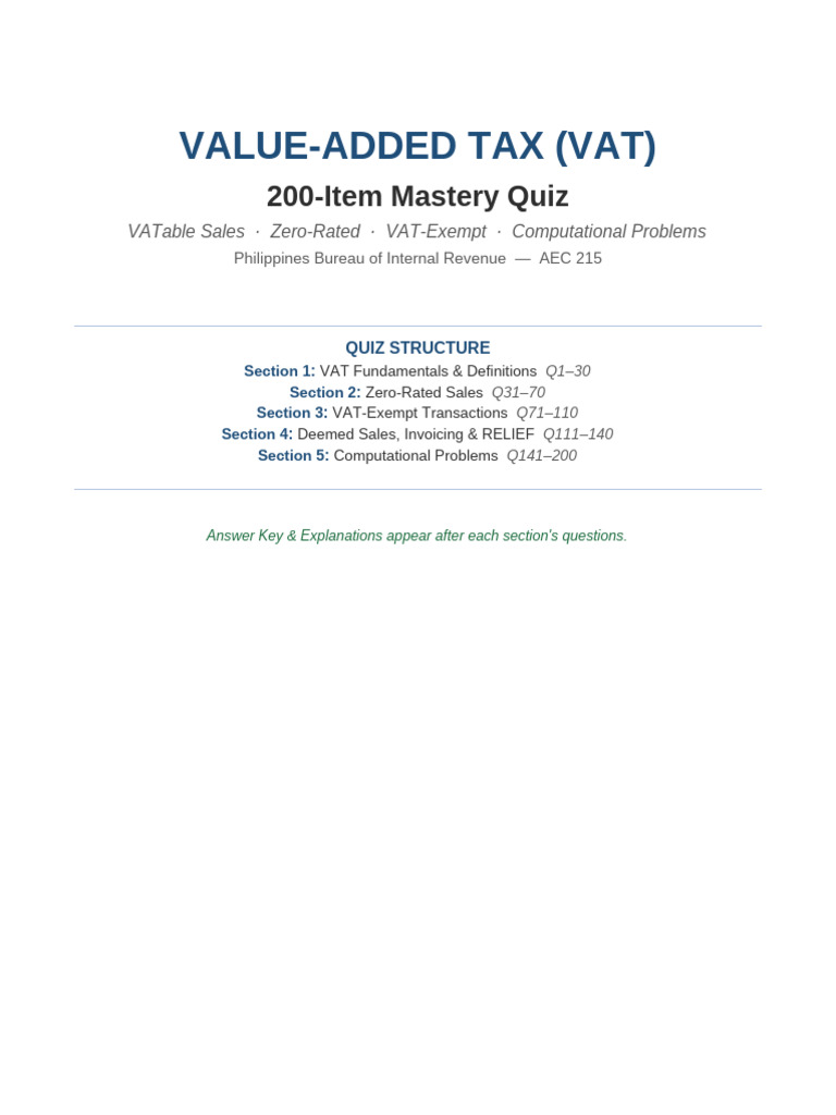VAT_200_Item_Quiz-2 | PDF | Value Added Tax | Taxes