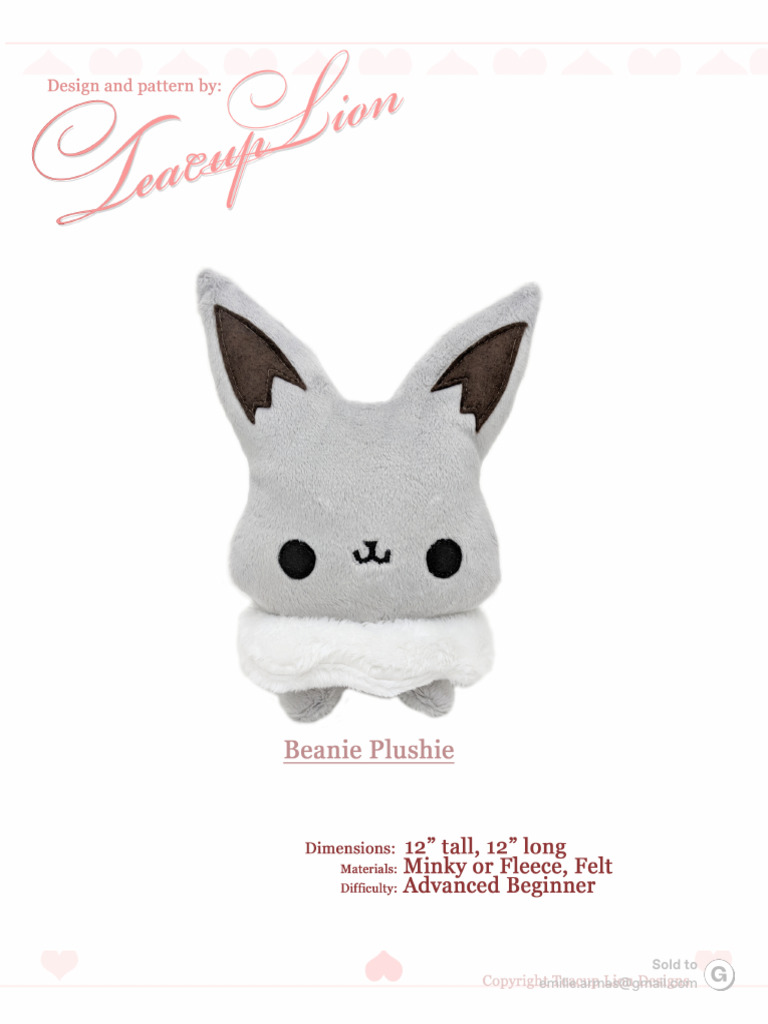 Eevee plushie sewing pattern by TeacupLion (1) | PDF