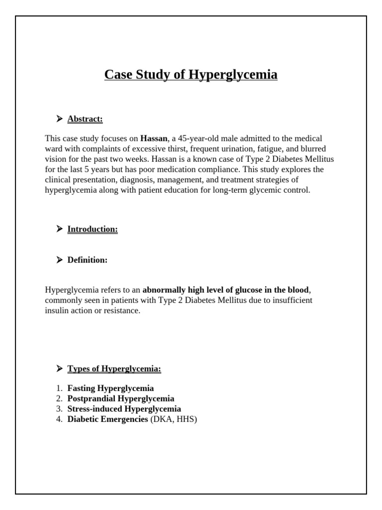 Case Study of Hyperglycemia | PDF | Hyperglycemia | Diabetes