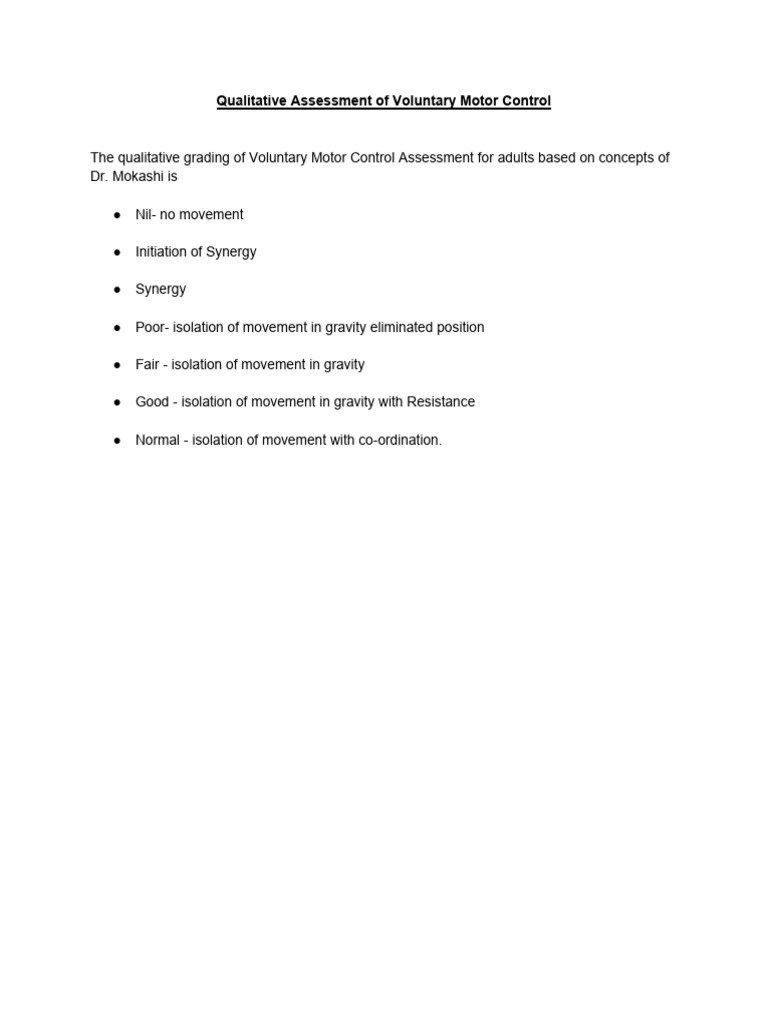 Mokashhi Grading Qualitative Assessment of Voluntary Motor Control (2 ...