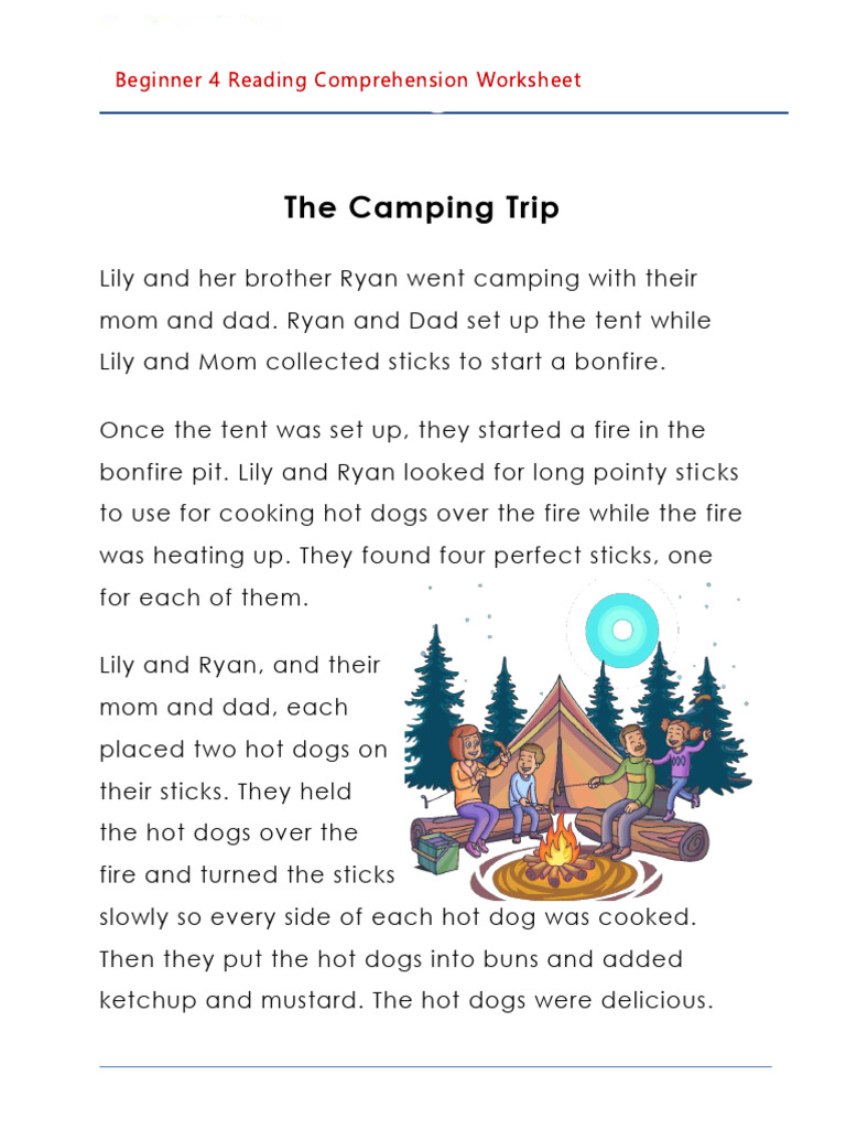 B4 Reading Comprehension Worksheet Story-camping-trip | PDF | Hot Dog ...
