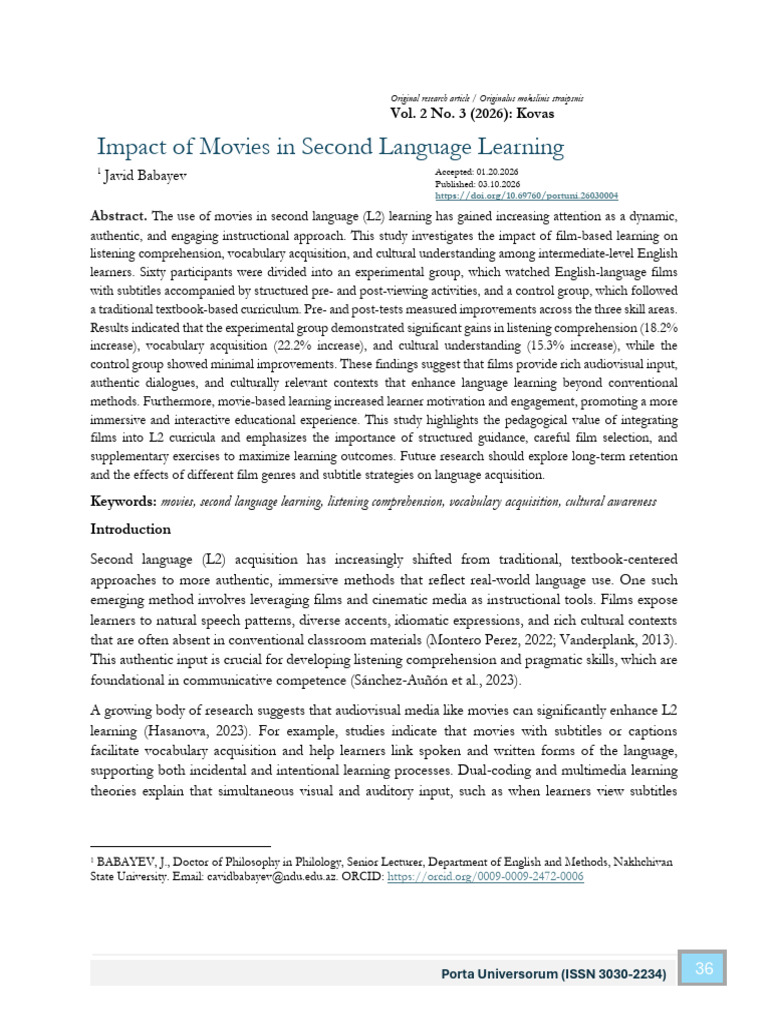 Impact of Movies in Second Language Learning | PDF | Learning | Second ...