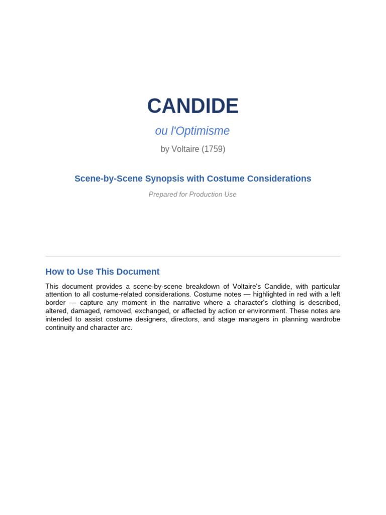 Candide Synopsis Costume Notes | PDF | Candide | Clothing