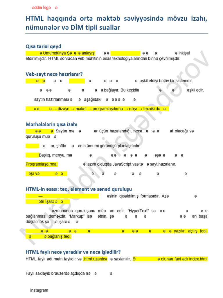 DİM - İnformatika, HTML, Nurəddin İsgəndərov | PDF