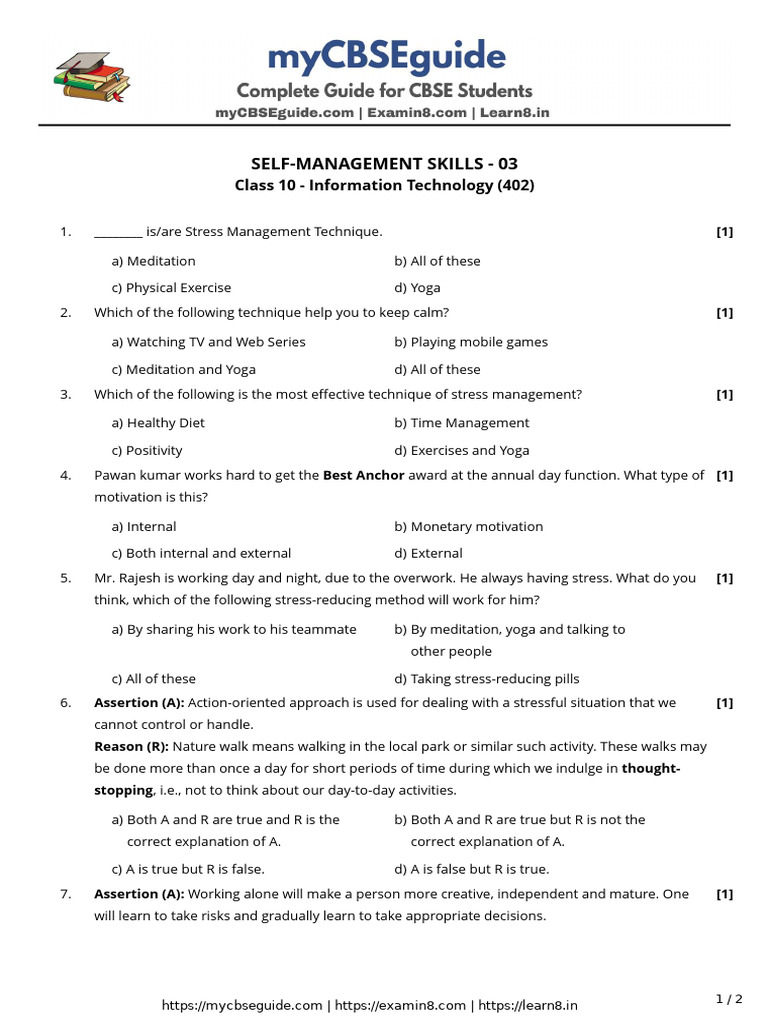 3 Self-Management Skills | PDF | Thought | Stress Management