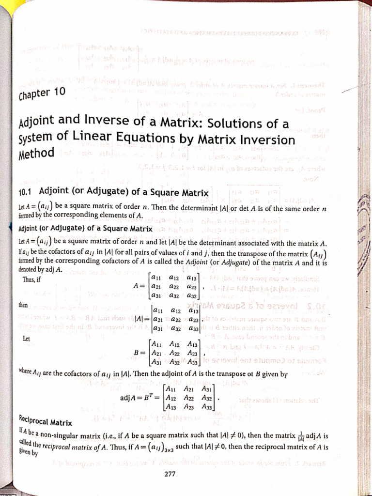 Adjoint and Inverse of a Matrix- Solution of a System of Linear ...