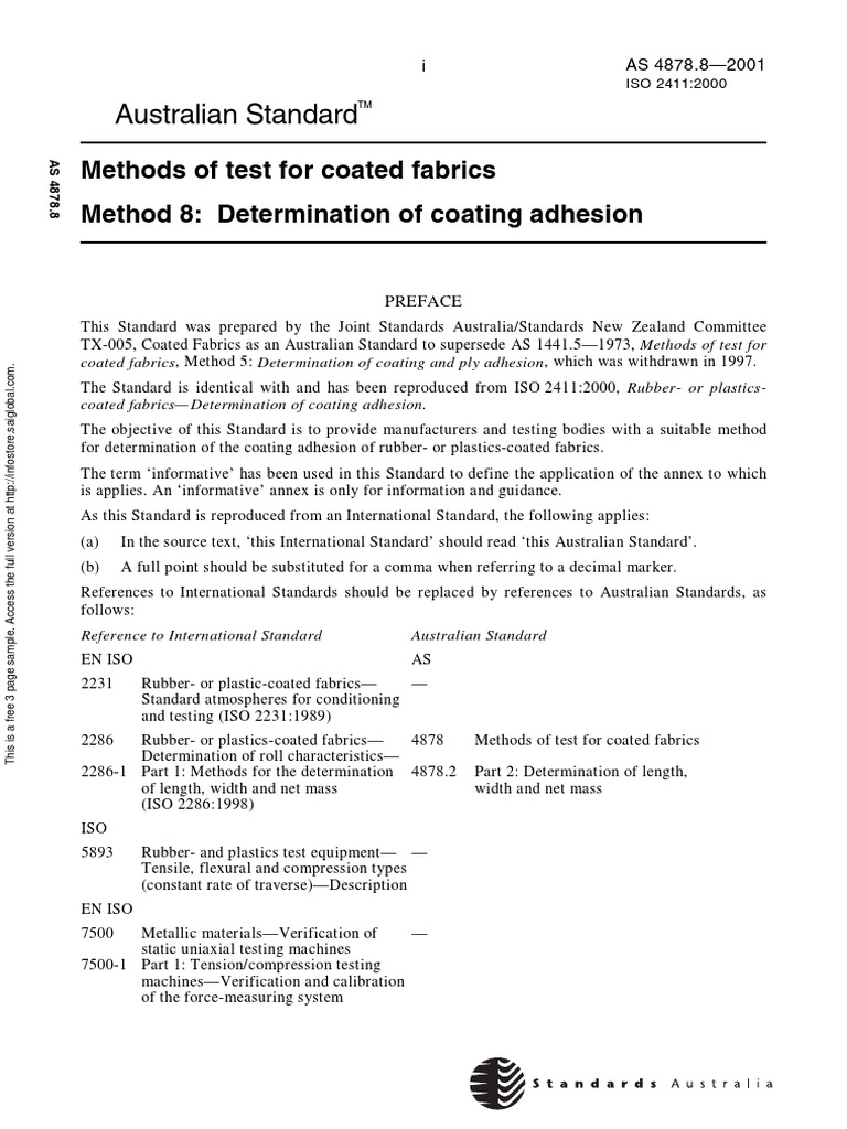 As 4878.8-2001 Methods of Test For Coated Fabrics Determination of ...