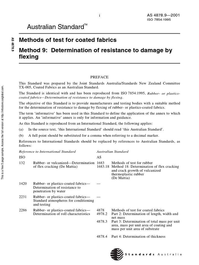 As 4878.9-2001 Methods of Test For Coated Fabrics Determination of ...