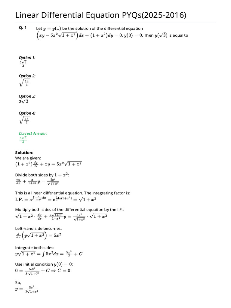 Linear Differential Equation | PDF | Mathematics | Mathematical Objects