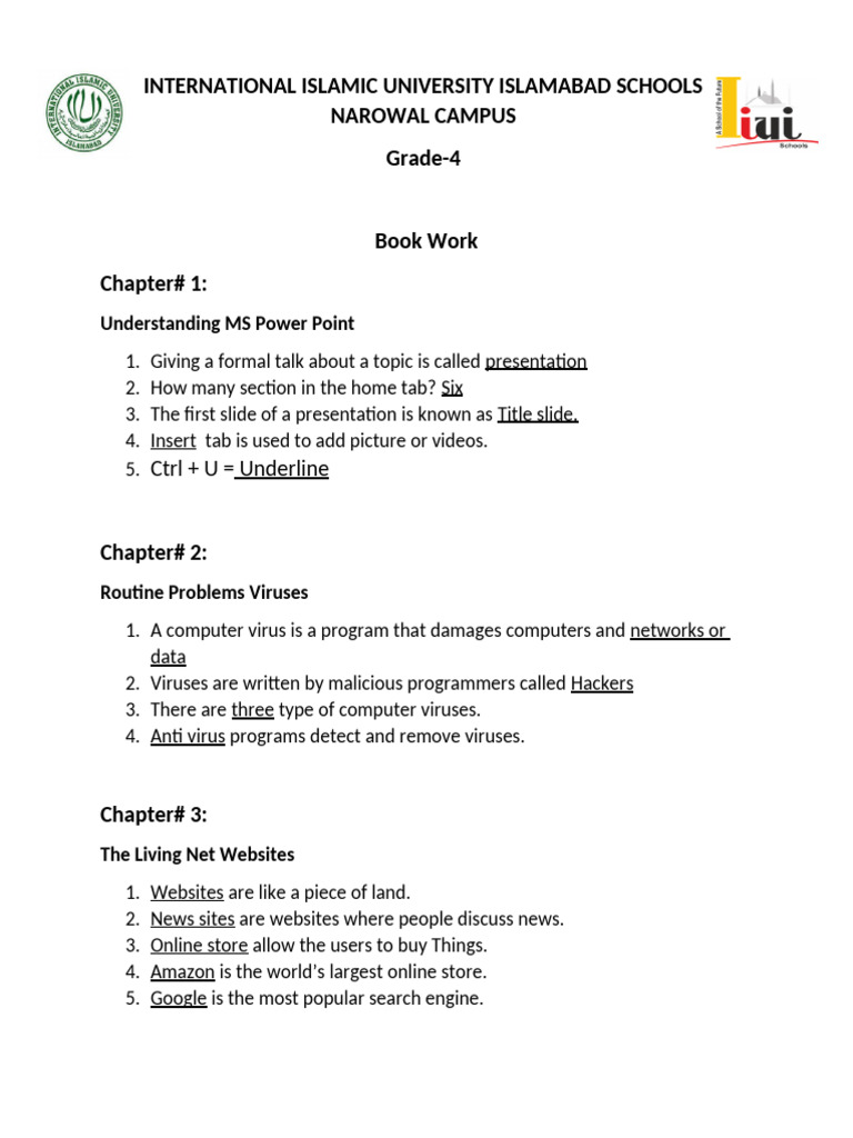 Grade-4 ICT Bookwork | PDF