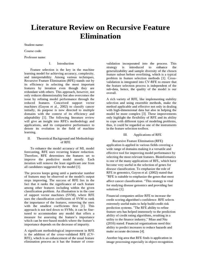 Literature Review on Recursive Feature Elimination | PDF | Support ...