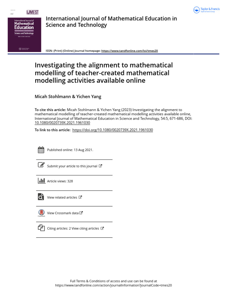 Investigating the Alignment to Mathematical Modelling of Teacher ...