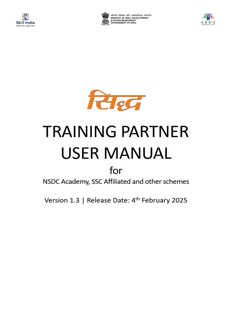 SIDH Training Partner Manual - NSDC Academy and Other Programs | PDF ...