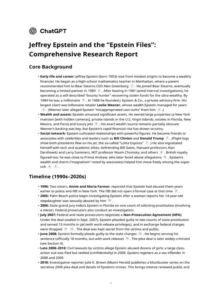 Jeffrey Epstein and The "Epstein Files" - Comprehensive Research Report ...