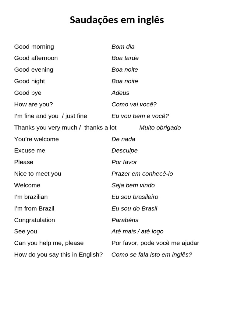 Saudações em Inglês | PDF