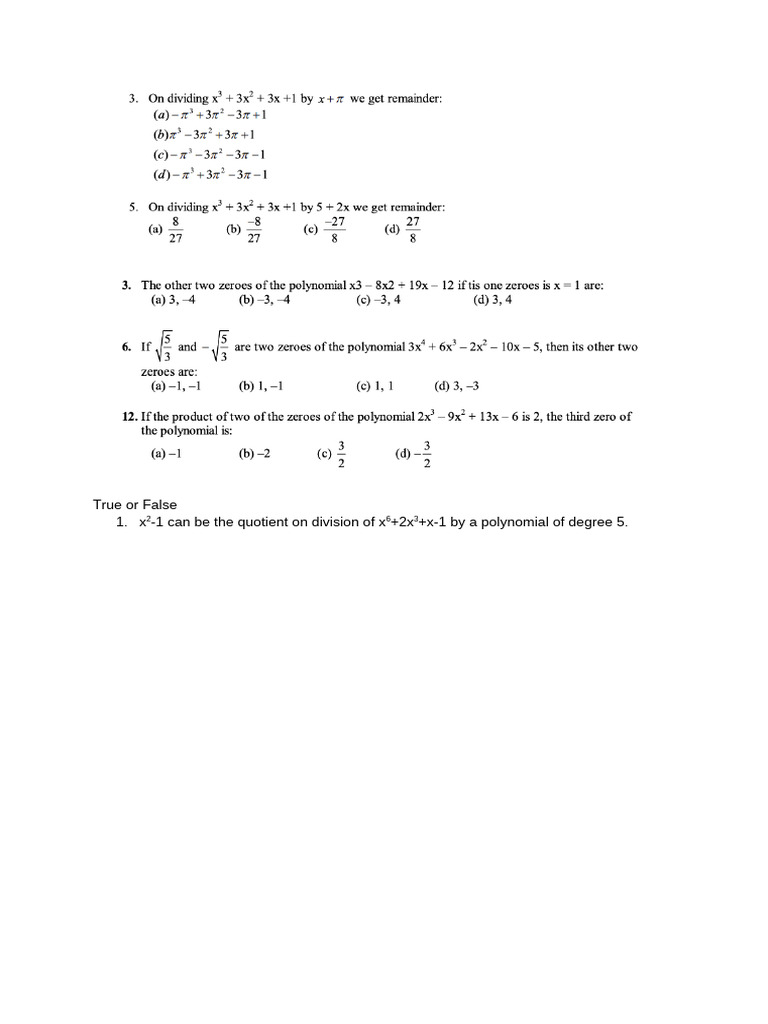 Division Algorithm for Polynomials L1 | PDF
