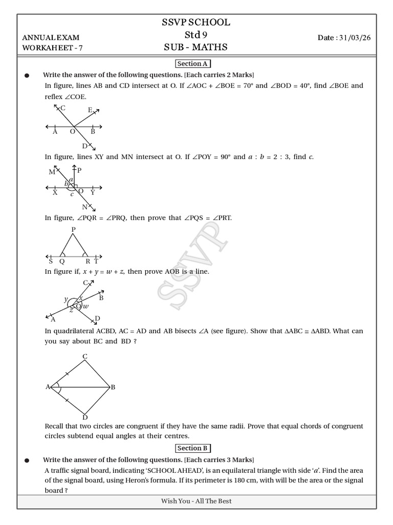 SUB-MATHS_D31-Mar-2026-1 | PDF | Circle | Area