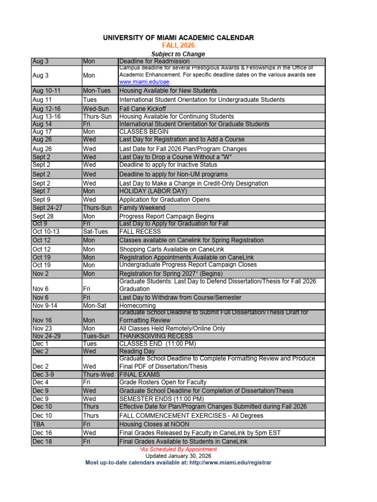 Um Schedule 2027