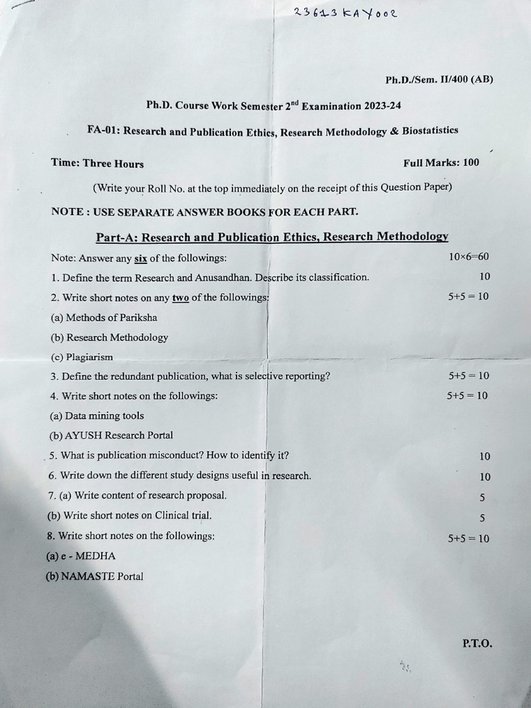 Phd Coursework Sem 2 Paper 2 | PDF