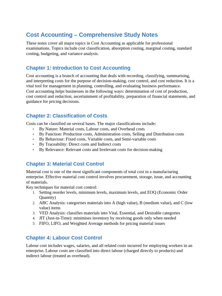 Cost Accounting Study Notes | PDF