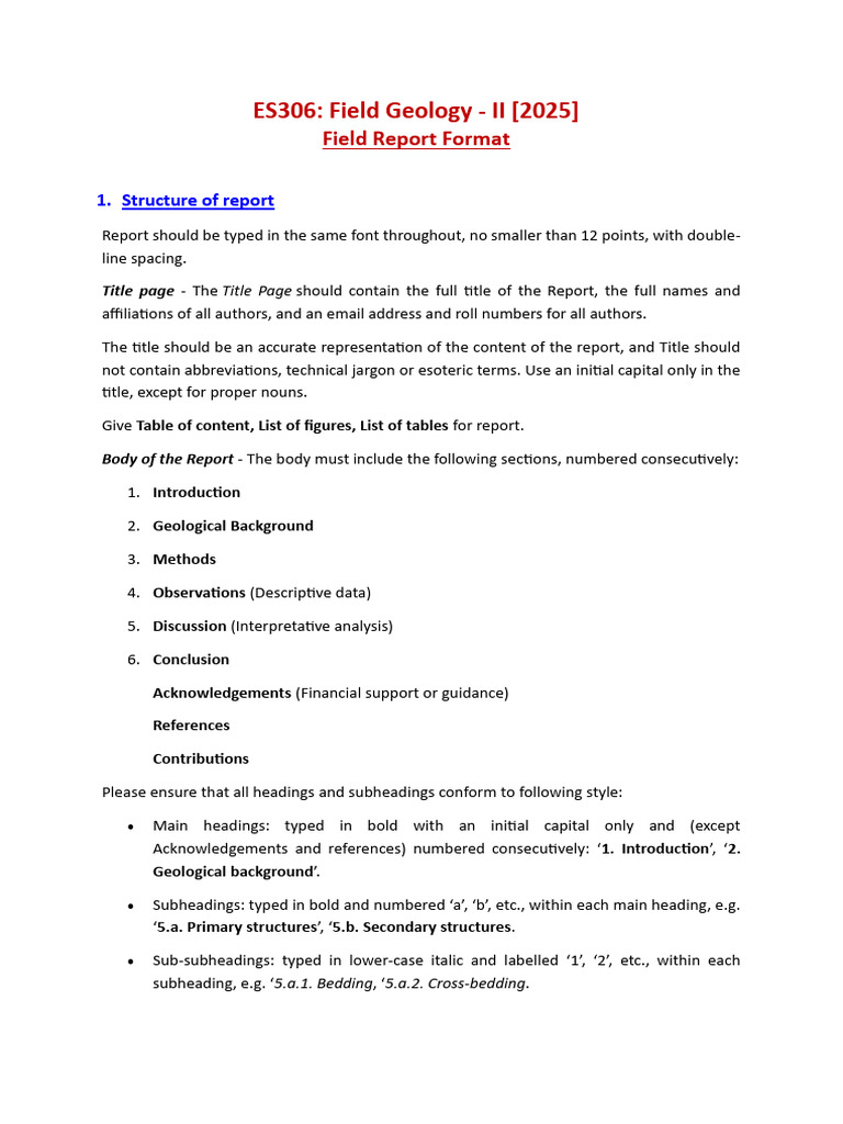 ES306 - Field Report Format | PDF | Geology