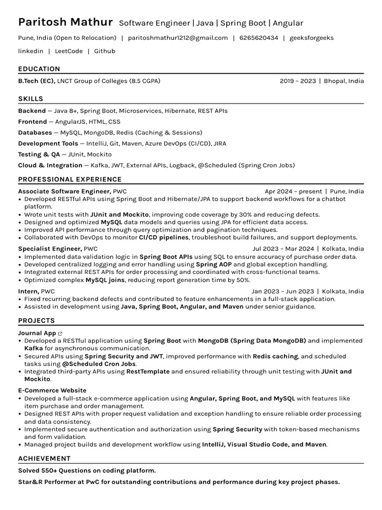 Paritosh Mathur Resume | PDF
