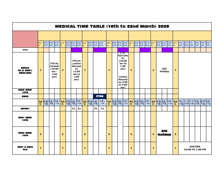 Revised_medical Time Table (16th to 22nd March) 2026 | PDF