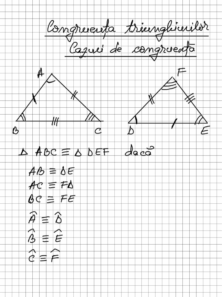 Geometrie- Congruenta Triunghiurilor - Recapitulare | PDF