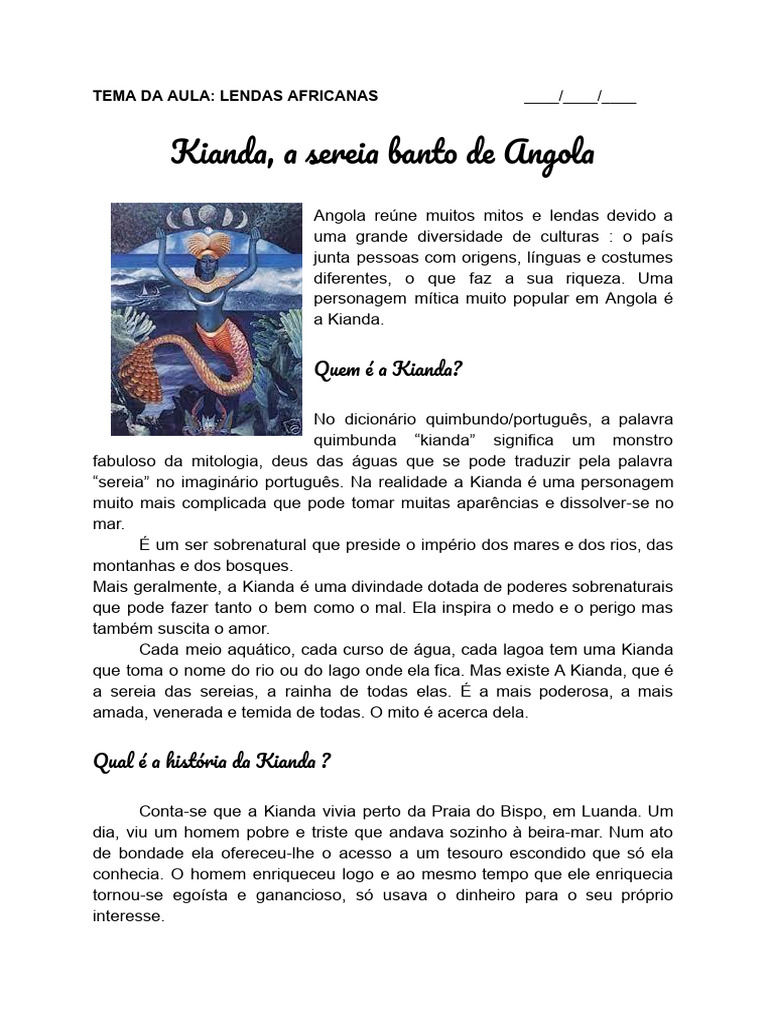 LENDAS AFRICANAS - Kianda | PDF | Sereia | Angola