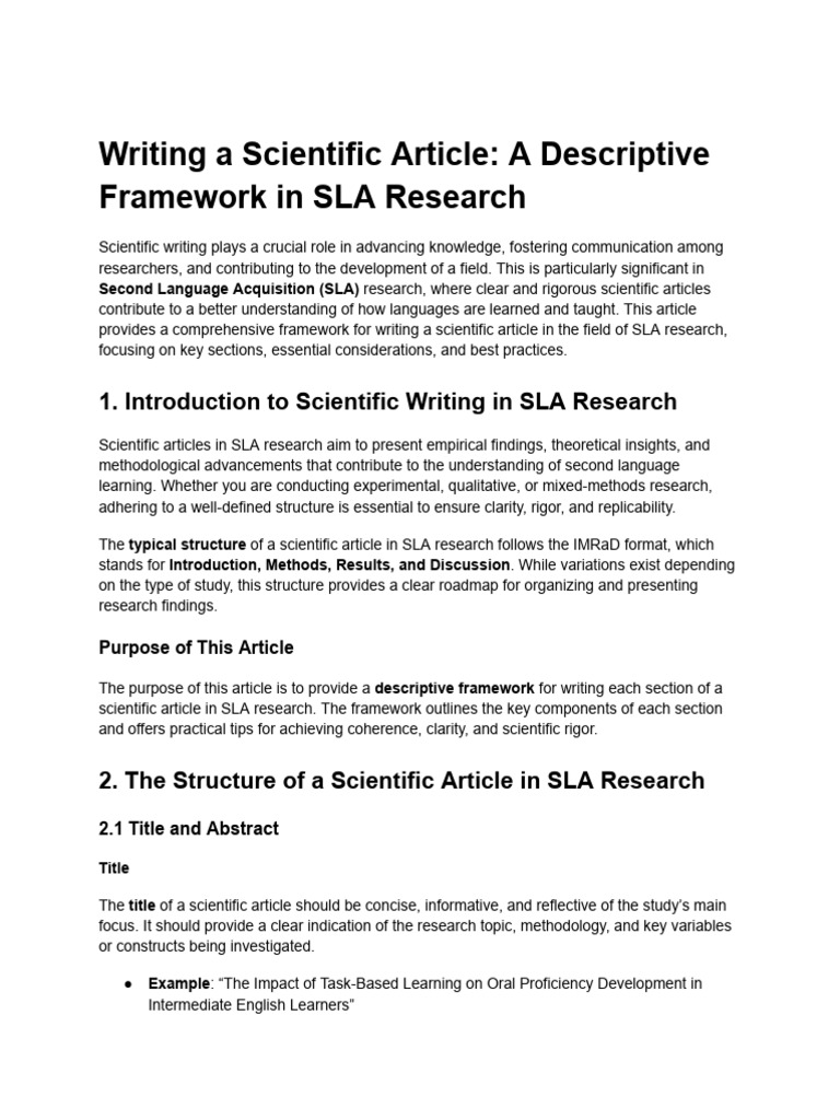 Writing a Scientific Article_ a Descriptive Framework in SLA Research ...
