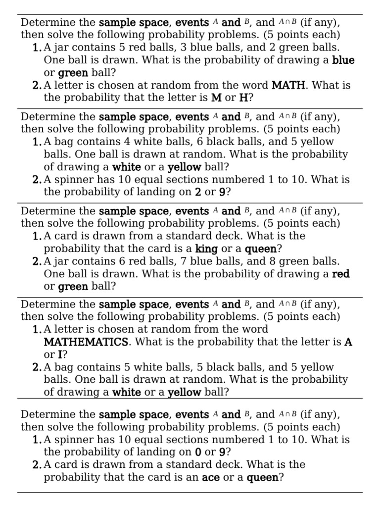 Mutually Exclusive Events Probability Problems | PDF