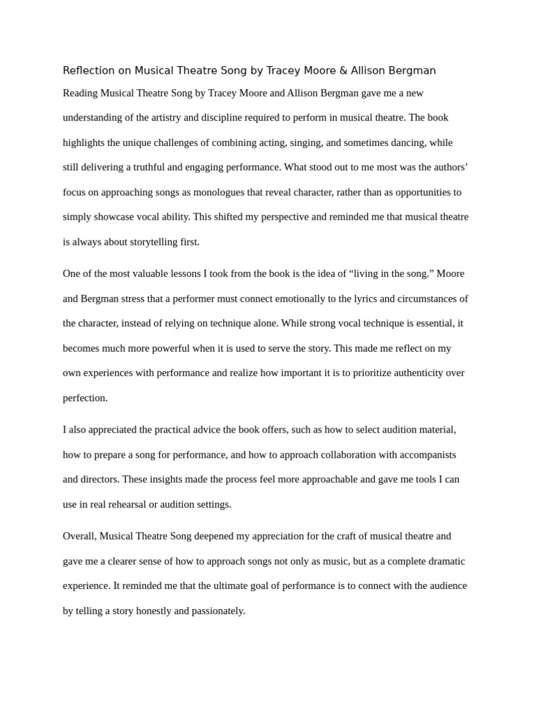 Reflection on Musical Theatre Song | PDF