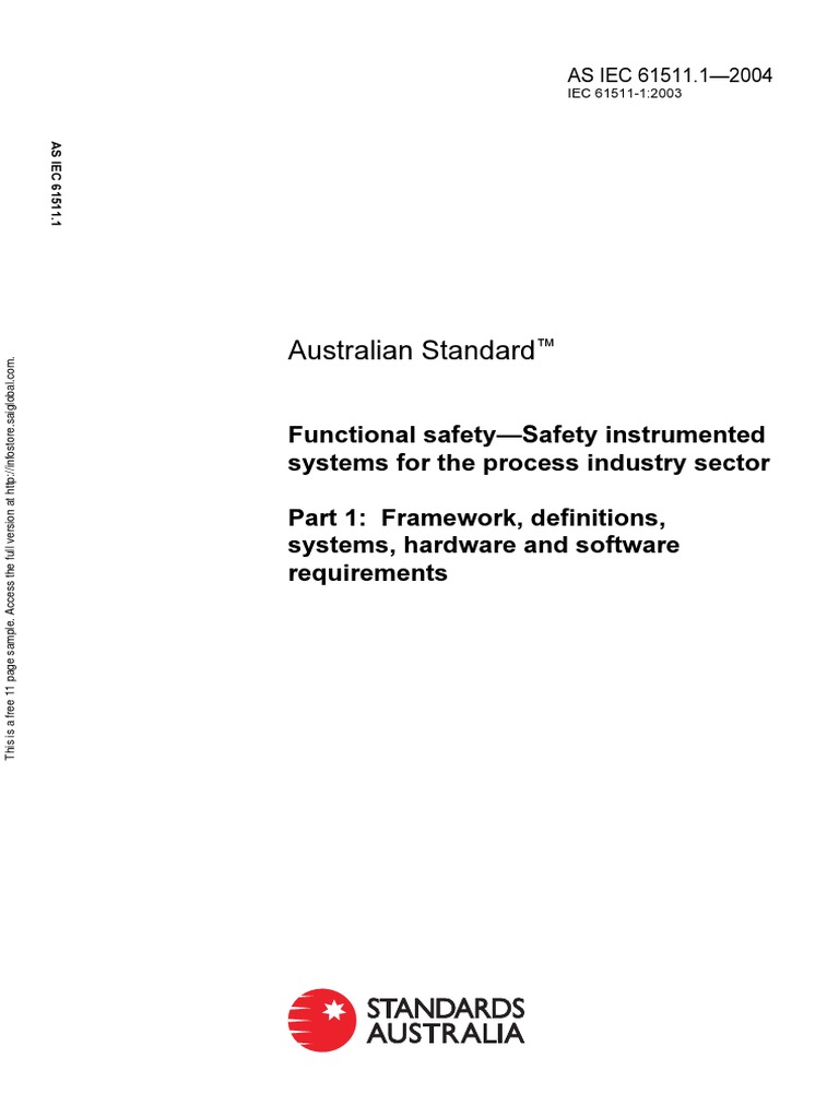 As IEC 61511.1-2004 Functional Safety - Safety Instrumented Systems For ...