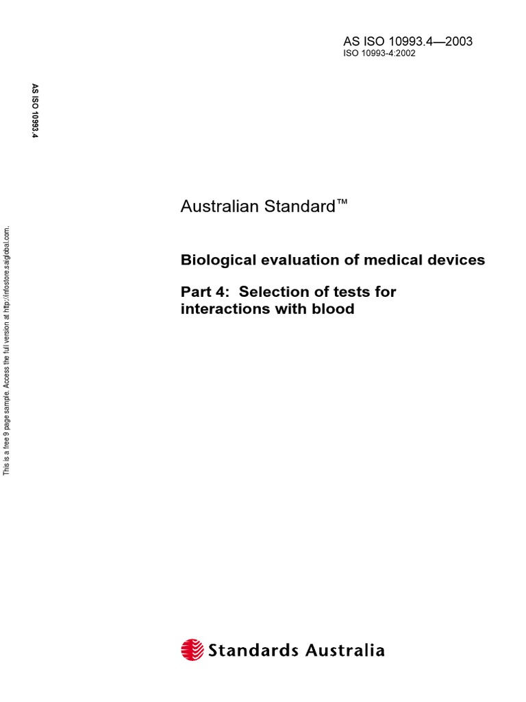 As ISO 10993.4-2003 Biological Evaluation of Medical Devices Selection ...
