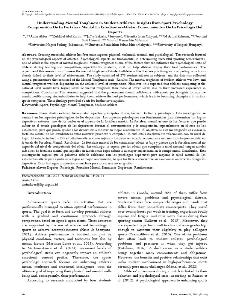 Understanding Mental Toughness in Student-Athletes | PDF | Well Being ...