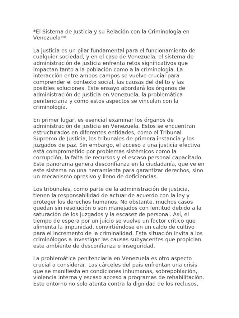 El Sistema de Justicia y Su Relación Con La Criminología en Venezuela ...