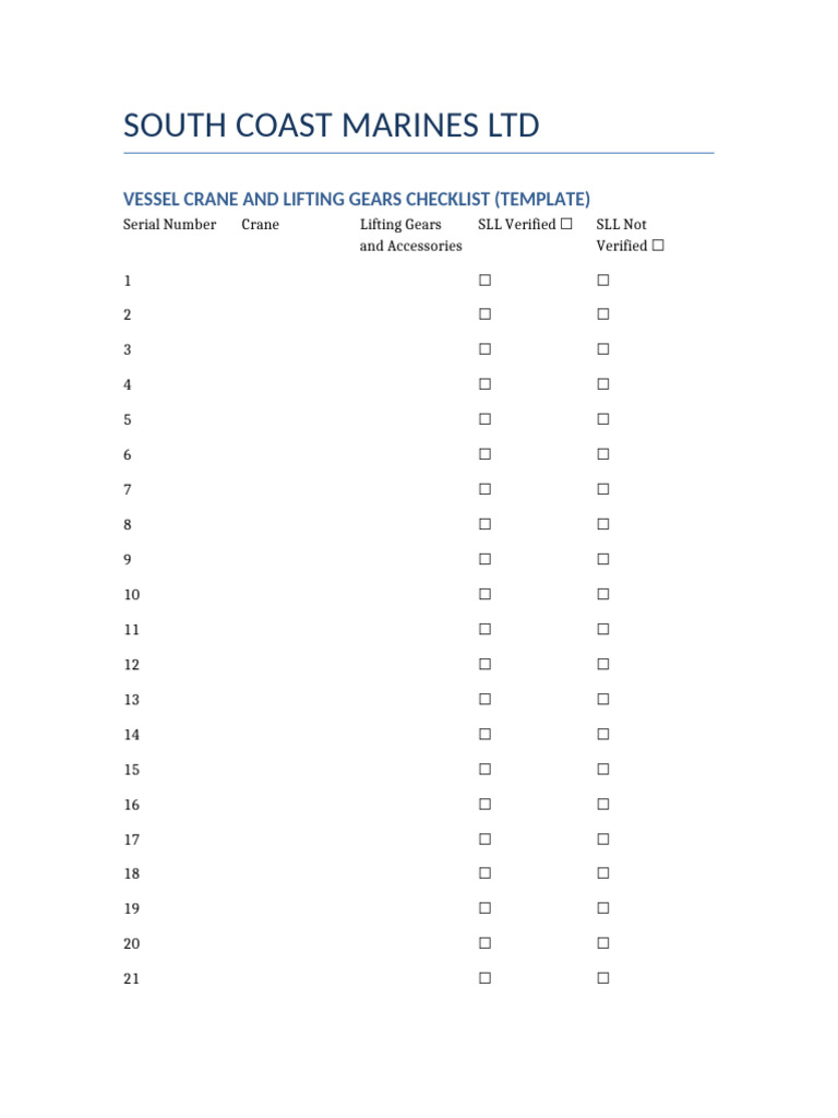 SCM Vessel Crane Lifting Checklist Template | PDF