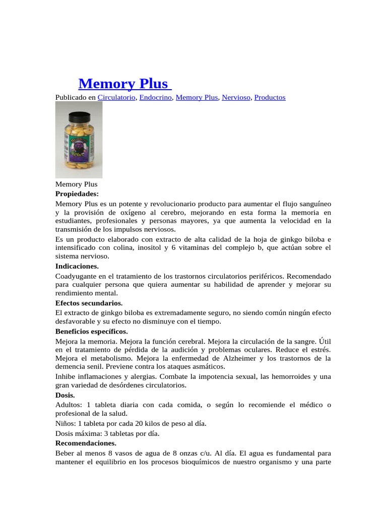 Memory Plus | PDF | Carrera | Enfermedad de Alzheimer