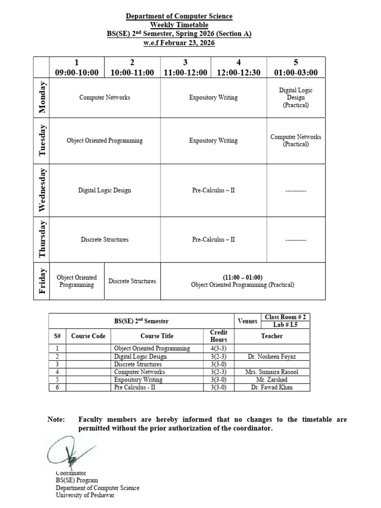 Time Table BS SE 2nd Semester a & B | PDF