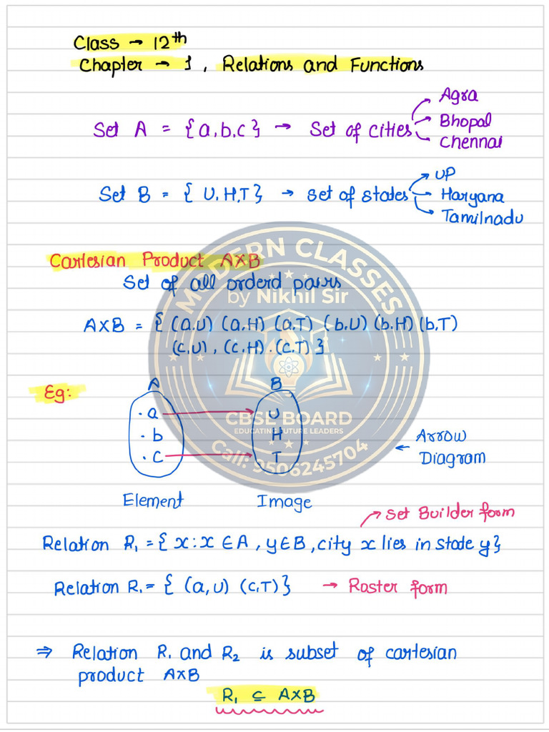 01 Ch-1, Relations & Functions NOTES (1) (1) (1) | PDF
