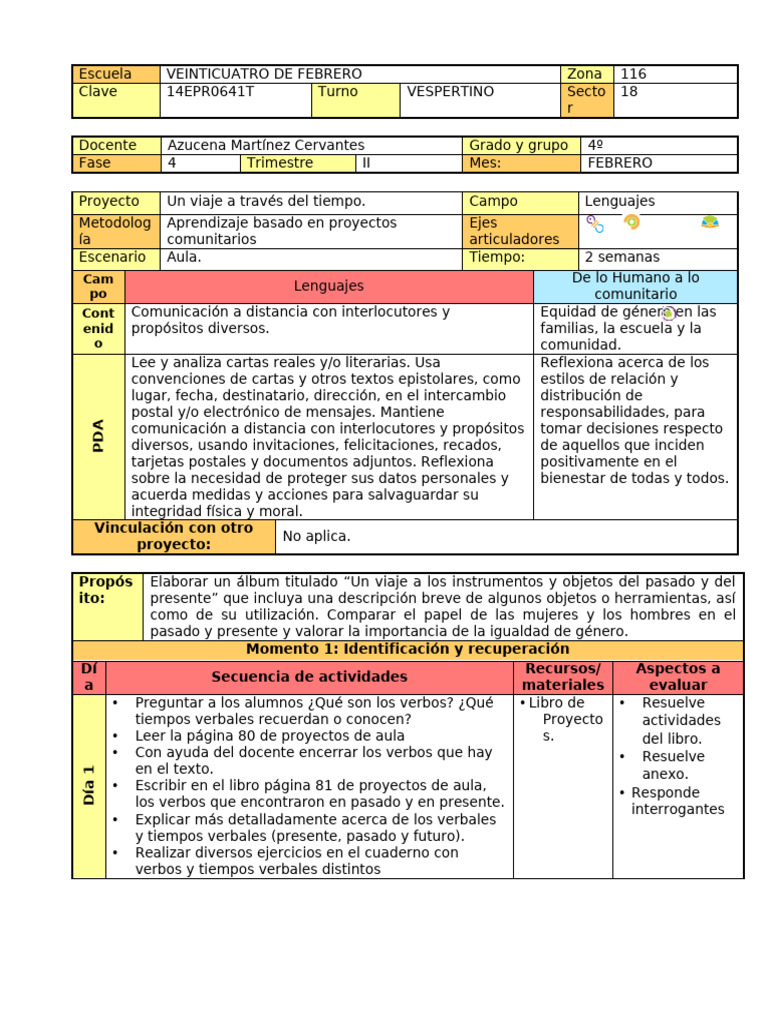 4° PROYECTO LENGUAJES UN VIAJE A TRAVÉS DEL TIEMPO LIBRO PA | PDF ...