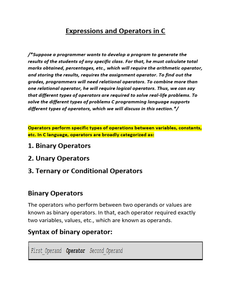 Expressions and Operators in C | PDF | Software Engineering | Computer ...