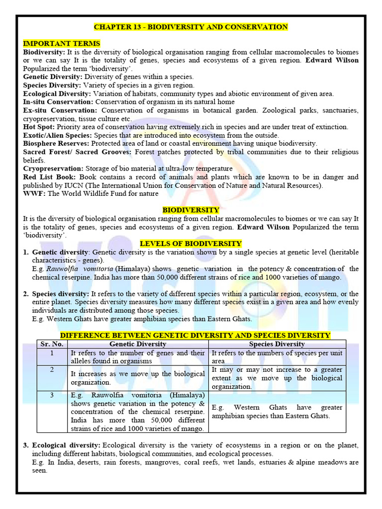 Biodiversity and Conservation_Final Notes_20260314170704 | PDF